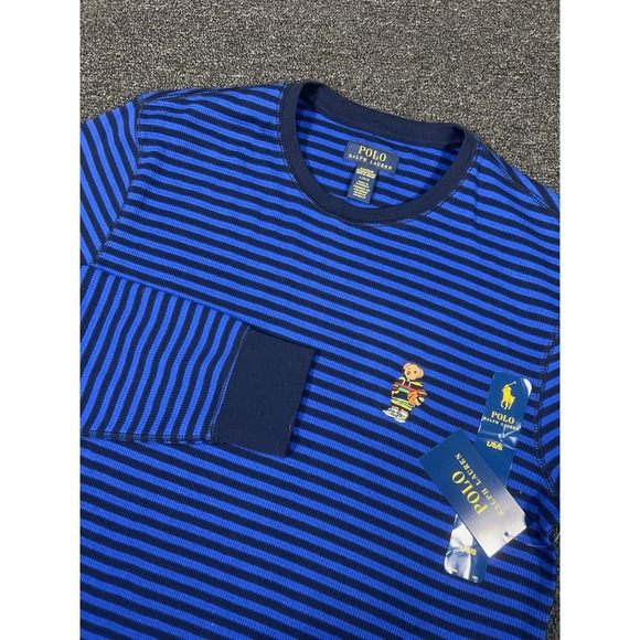 Polo Ralph Lauren Other - New Polo Ralph Lauren Shirt Men Large Blue Striped Thermal Long Sleeve Polo Bear